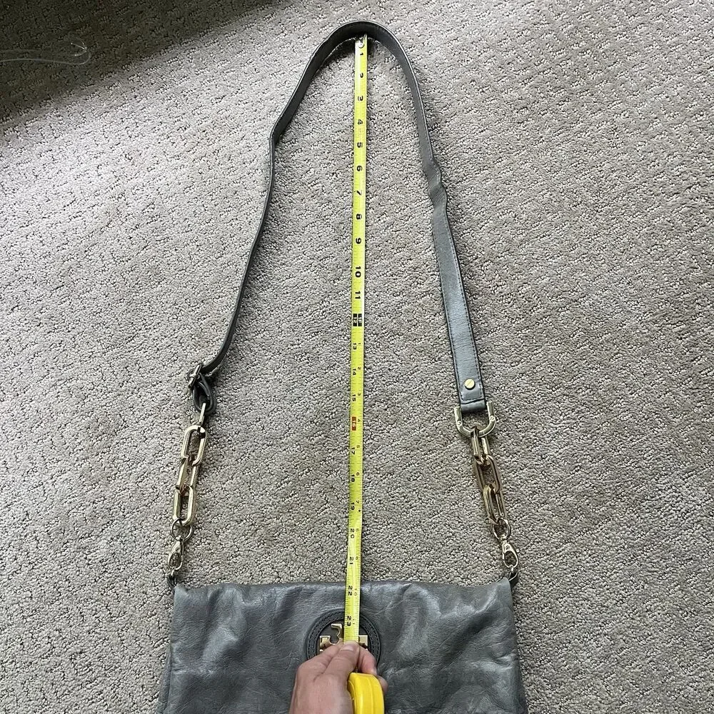 Tory Burch Convertible City Messenger Gray Leather Gold Chain Foldover Crossbody